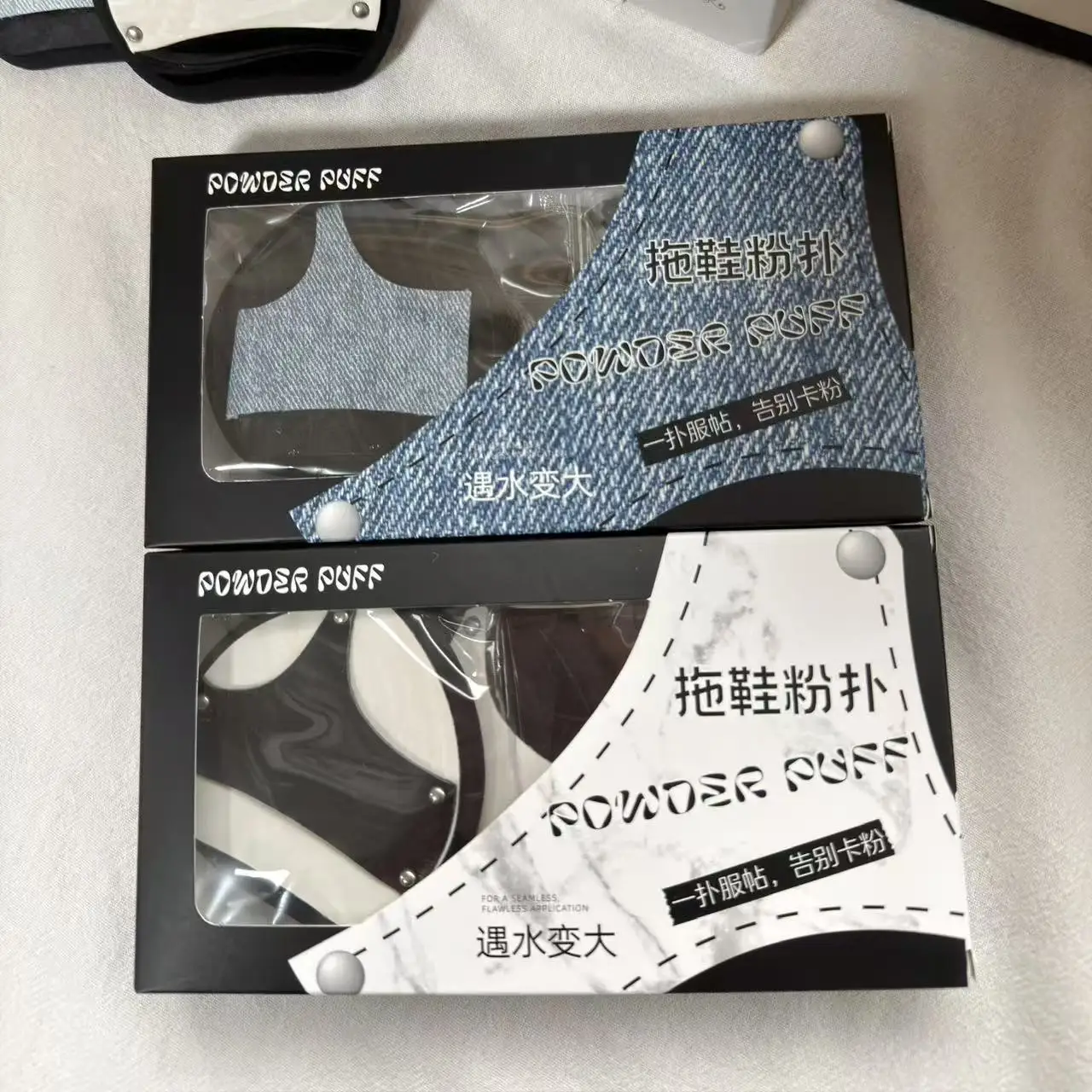 Set di 3 soffio per cipria |   Doppio uso asciutto e bagnato, espande quando bagnato, morbido e delicato sulla pelle, idrofilo