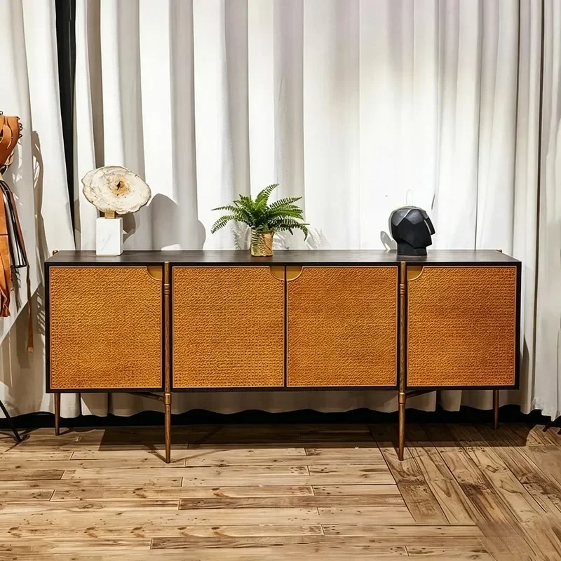 Nordic Rattan Sideboard Retro TV Stand Living Room Storage Cabinet Italian Luxury Tea Table Entryway Console Furniture