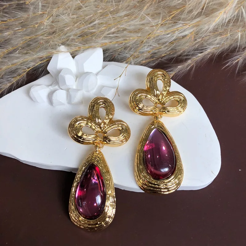 

Vintage Gold Natural Amethyst Jewelry Set 14K Gold Filled Teardrop Purple Gems Ear Drop Dangle Pink Stone Necklace Dropshipping