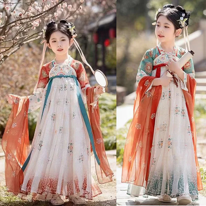 Китайское платье Hanfu для девочек, Повседневное платье