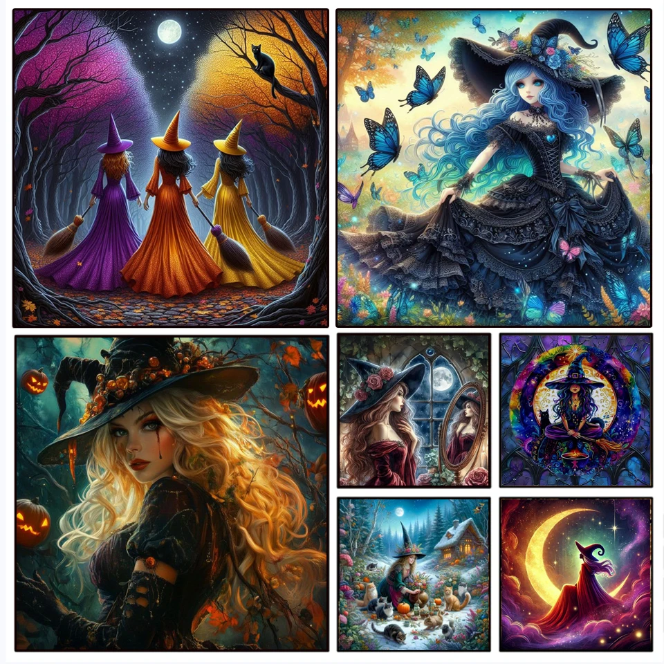 

Хэллоуин DIY алмазная живопись наборы для вышивки крестом ведьма Алмазная мозаика искусство 5D бабочка черный кот луна вышивка украшение дома