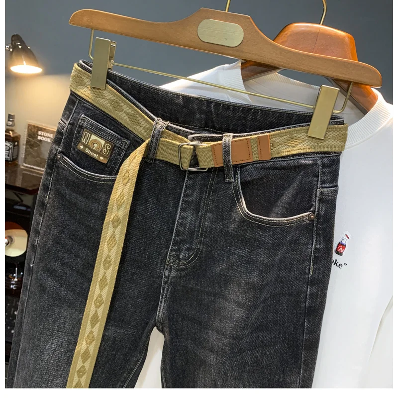 

Осень 2021, мужские трендовые джинсы, маленькая уличная мода, мужская одежда, эластичные повседневные брюки