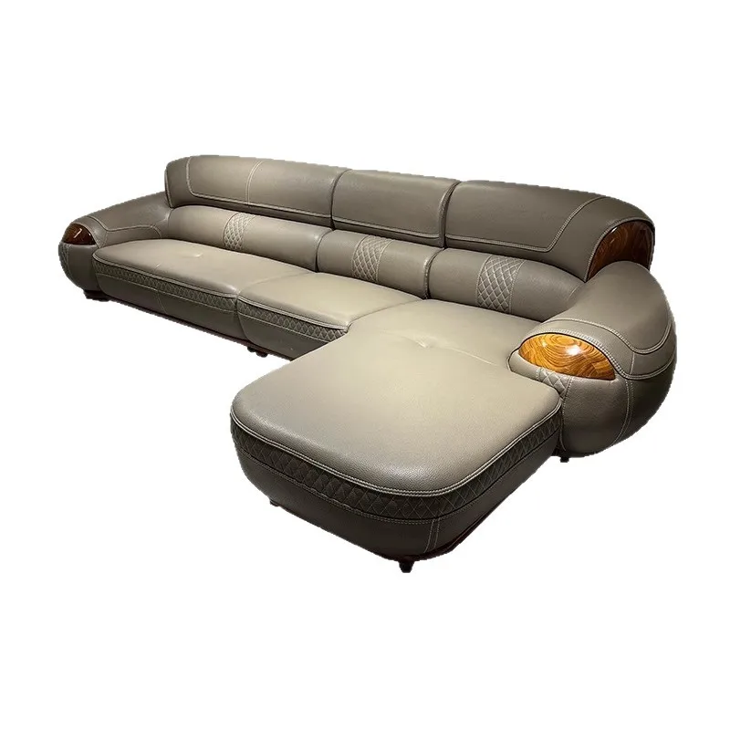 

New Chinese style, leather, sofa, high-end, villa, living room, solid wood