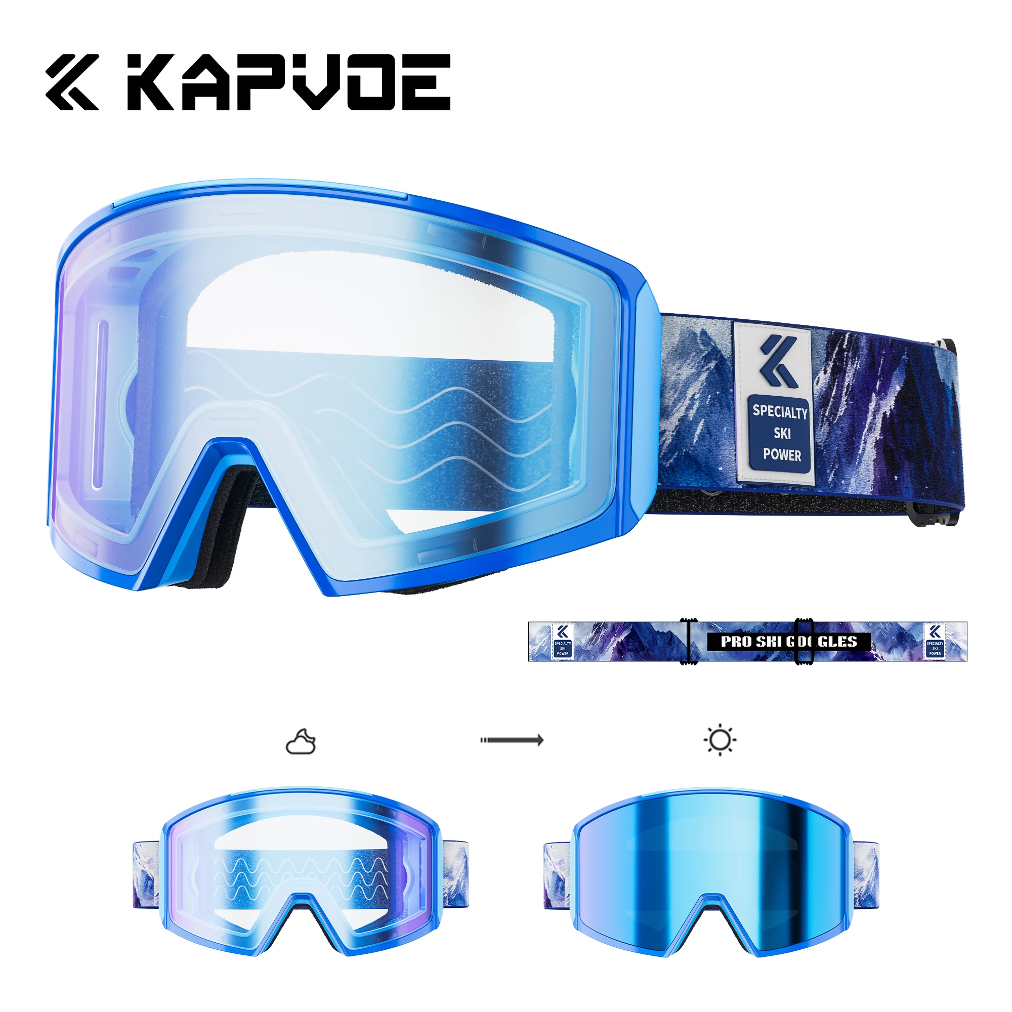 Kapvoe Men Ski Goggles Photochromic Snowboard Anti-Fog for Cycling Sunglasses Women UV400 Protection Snow Glasses Snowmobile