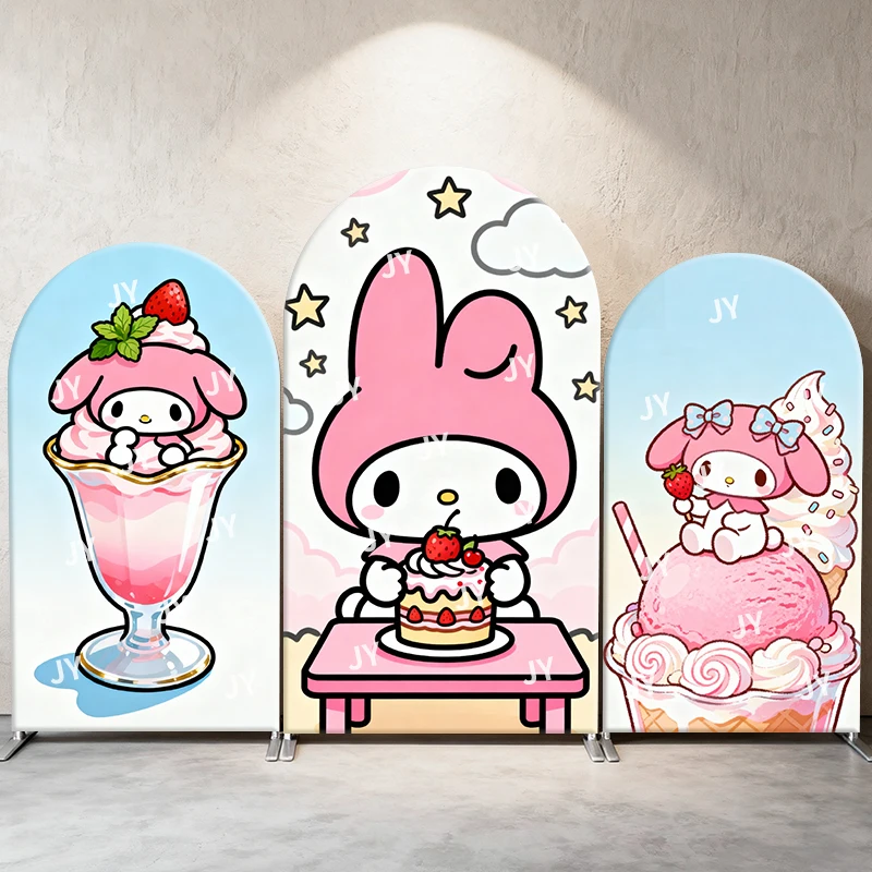

My Melody Pink Dessert Arch Backdrop Cover Kawaii Decor Photo Booth Prop for Girls' Birthday Party Sweet Theme Decoration