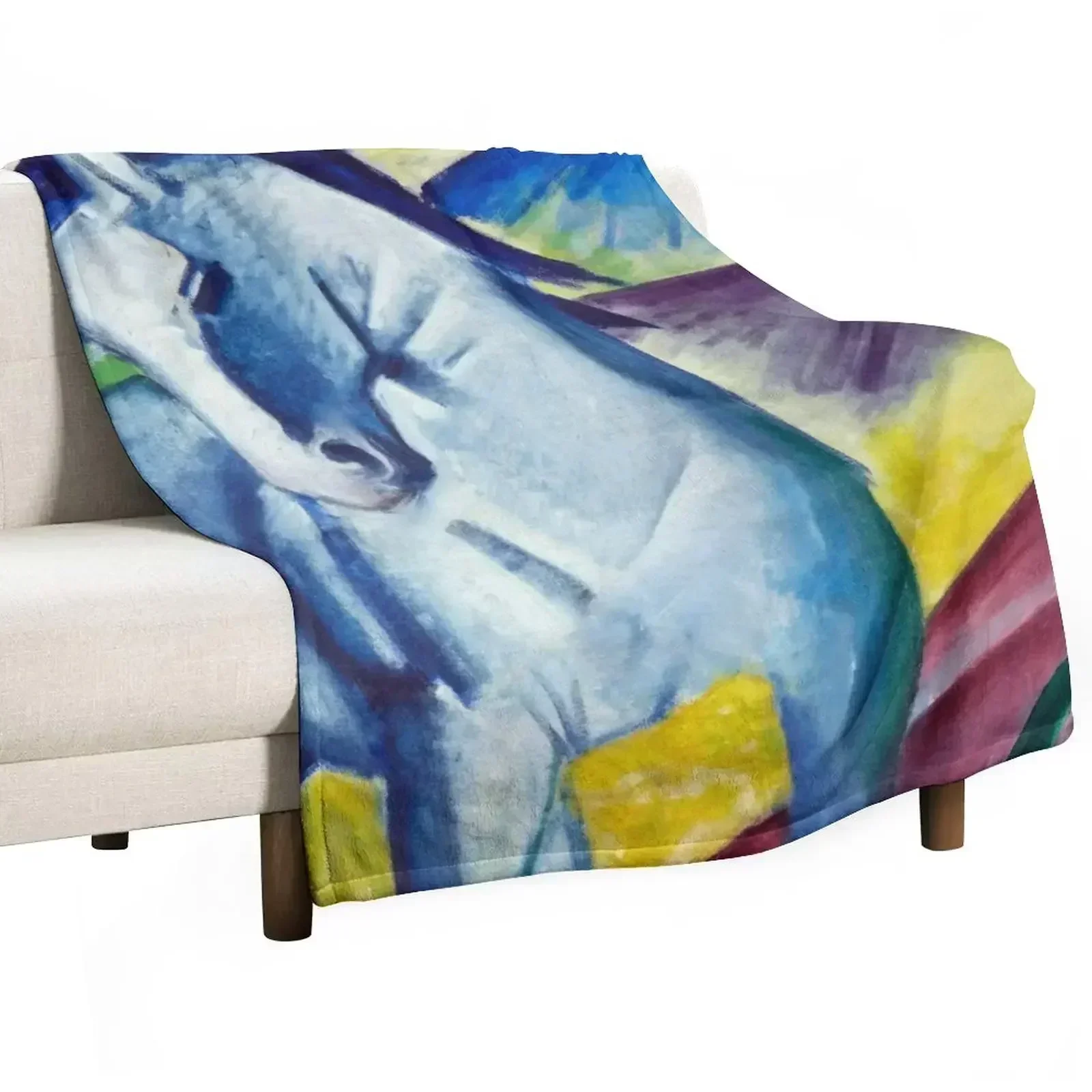 

New Blue Horse I - Marc Franz Throw Blanket Soft Beds Shaggy Blankets