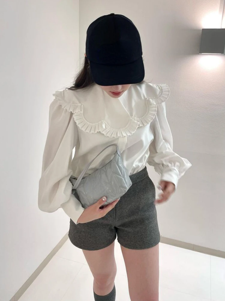 Solid Women Shirts Long Sleeve Ruffled Peter Pan Collar Blouse Tops 2024 Blusas Mujer De Moda Loose Sweet Fashion Autumn Blouses