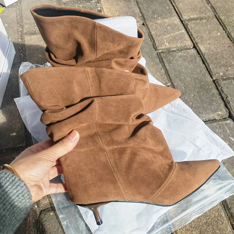 

Aneikeh 2026 Winter Ankle Boots Femmes Botas Pointed Toe Women Pleated Short Boots Female Retro Elegant Designer De Mujer