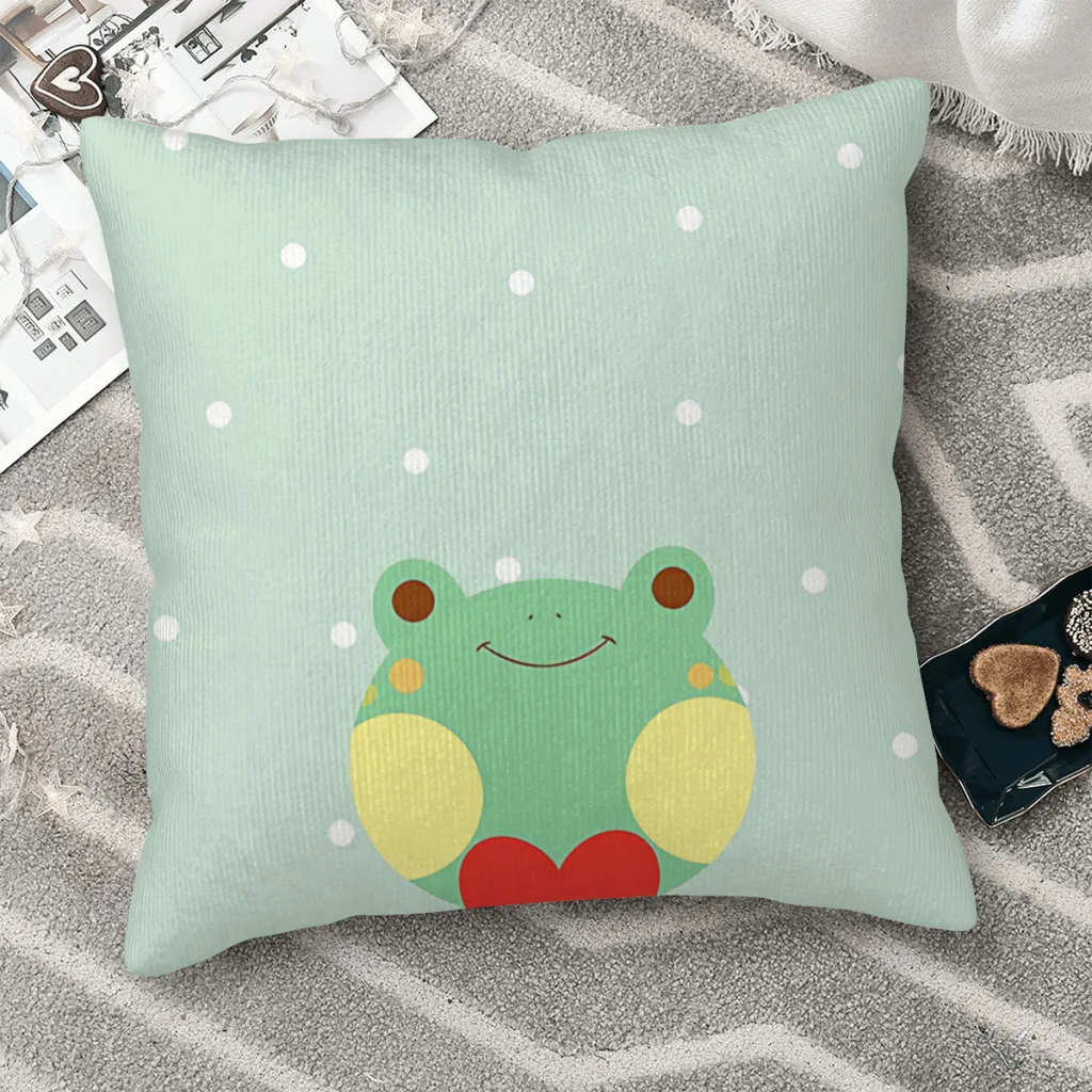 

Cute Frog Cartoon Animal Polyester Cushion Cover For Sofa Car Decorative Reusable Pillow Cover