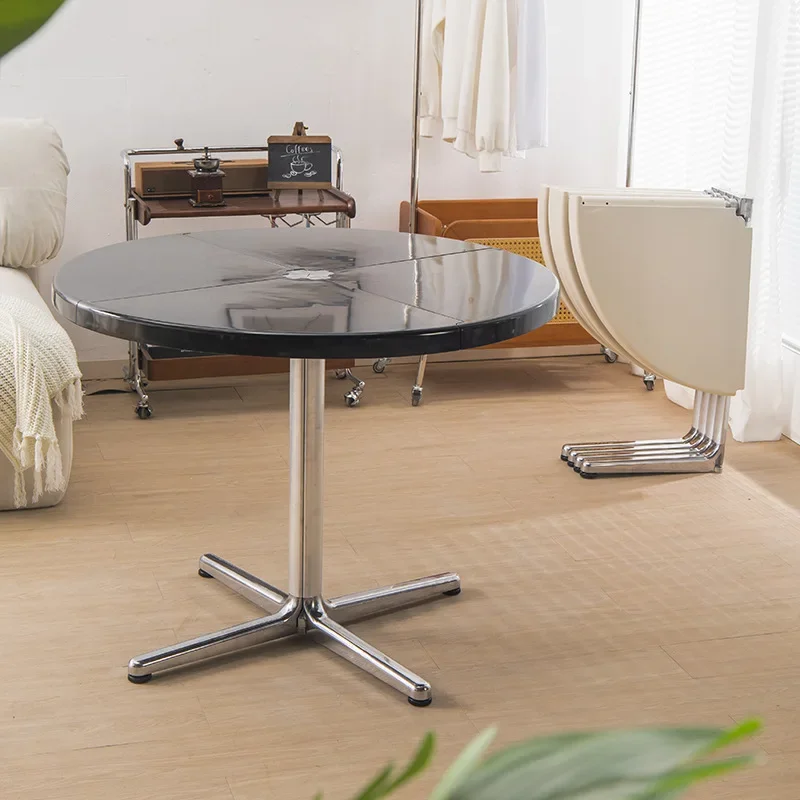 Dining table medieval foldable multi-purpose round table Internet celebrity designer semi-round metal high luxury four folding r