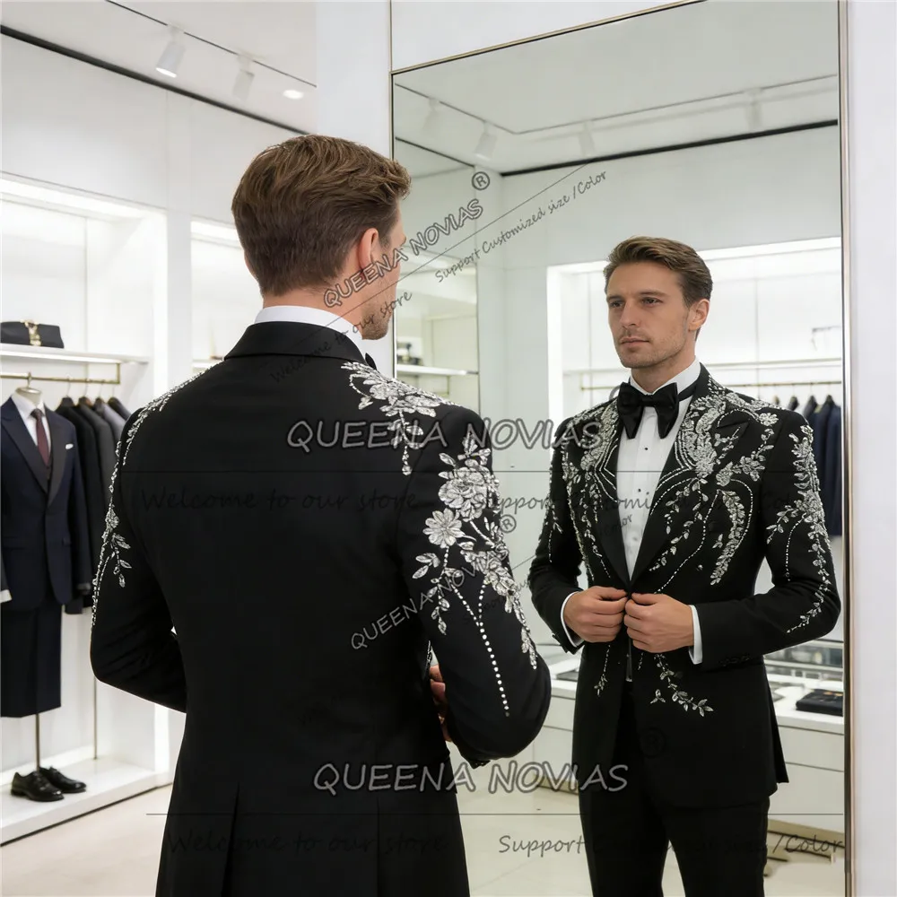 

Элитный мужской костюм с камнями, двубортный пиджак и брюки, комплект из 2 предметов, свадебный смокинг для жениха, индивидуальный пошив, мужской наряд для банкета