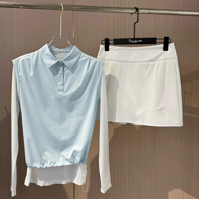 PL Golf Sunscreen Women Shirt Ice Silk Long Sleeve T-shirt Cooling Sports Jersey Lady Slim Pencil Skirt A-lined Skorts with Bag