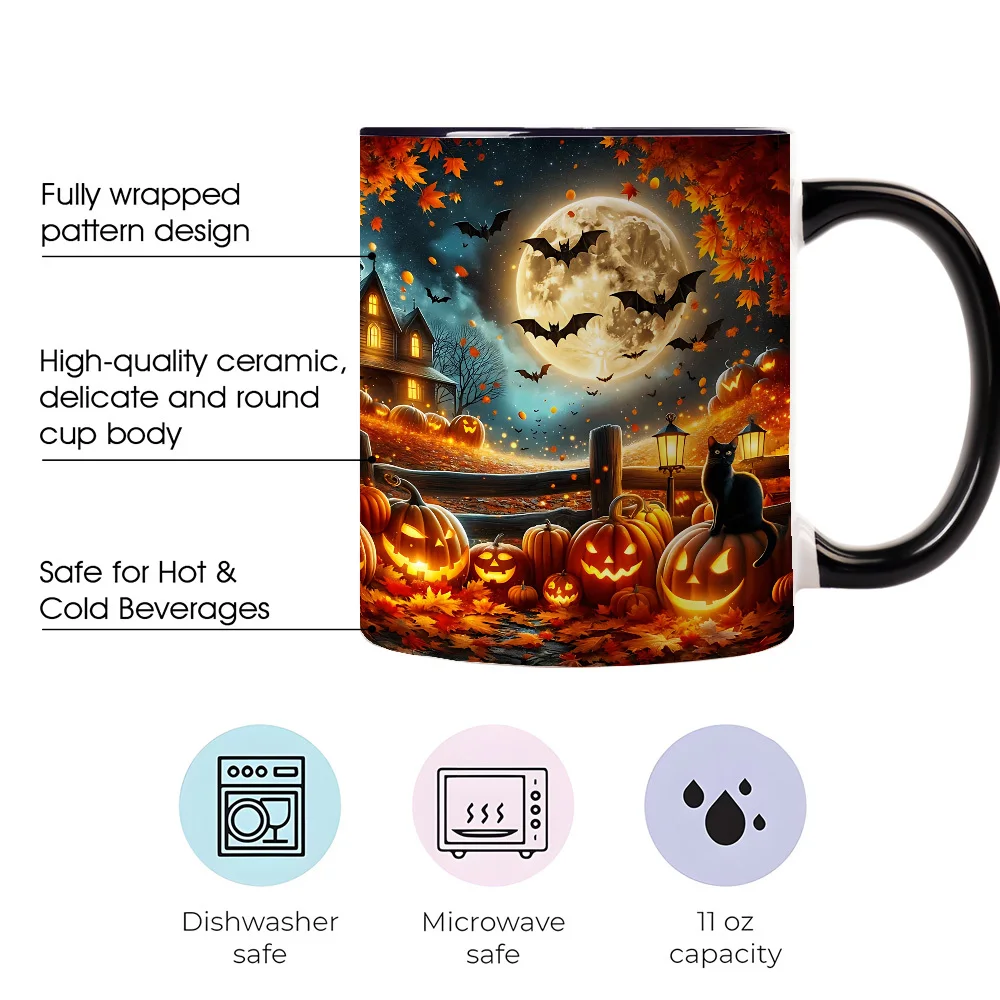 1pc Coffee Mug Suitable for - Pumpkin Bat Castle Themed Cup with Spooky Design for Hot/ Drinks, Multi-Use for Home, Parties, Gifts - Perfect for Tea, Cocoa, Beverages - Great for &