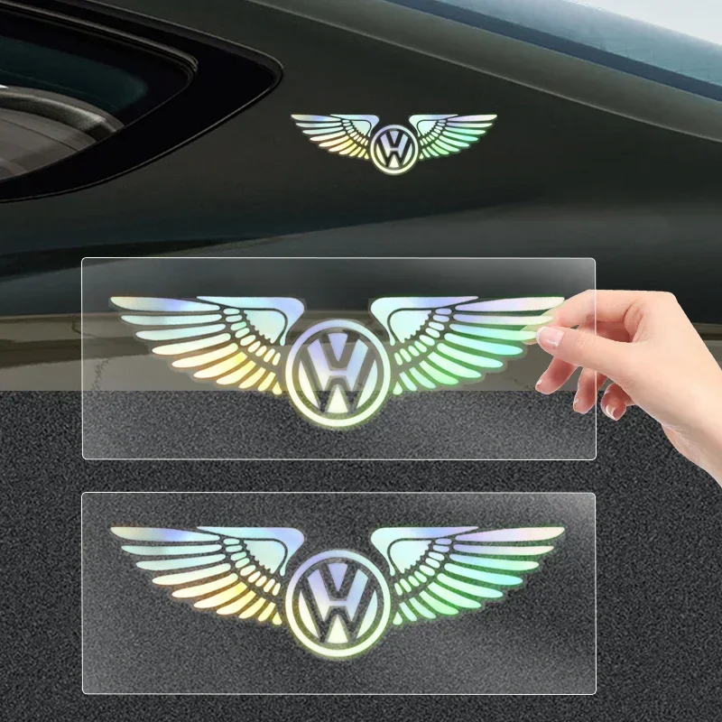 Reflective Colorful Angel Wings Laser Car Logo Stickers For Volkswagen Mazda Opel Nissan Skoda Peugeot Citroen LEXUS Dacia