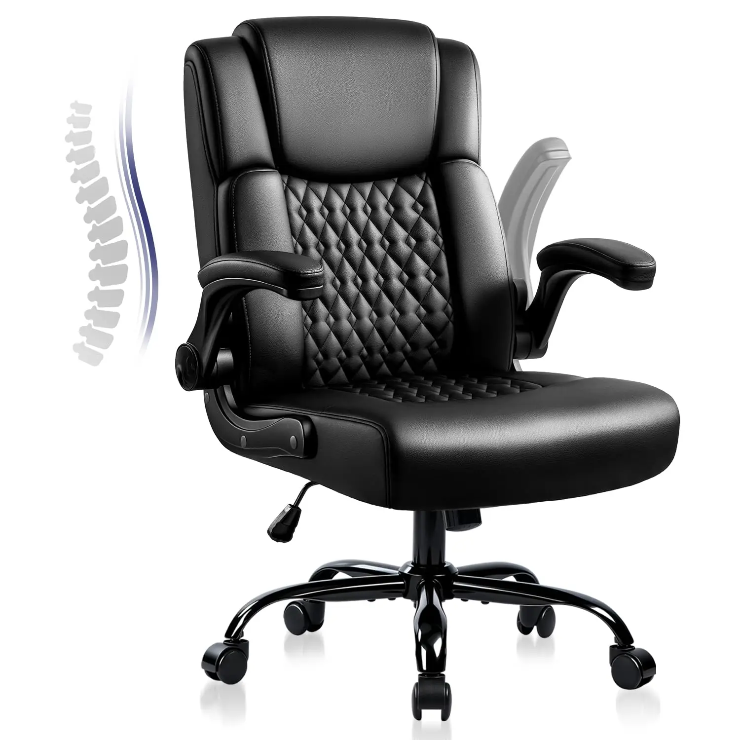 

Leather Office Desk Chair,Ergonomic Office Chair with Lumbar Support,Computer Chair,Executive Leather Chair with Padded Flip-up