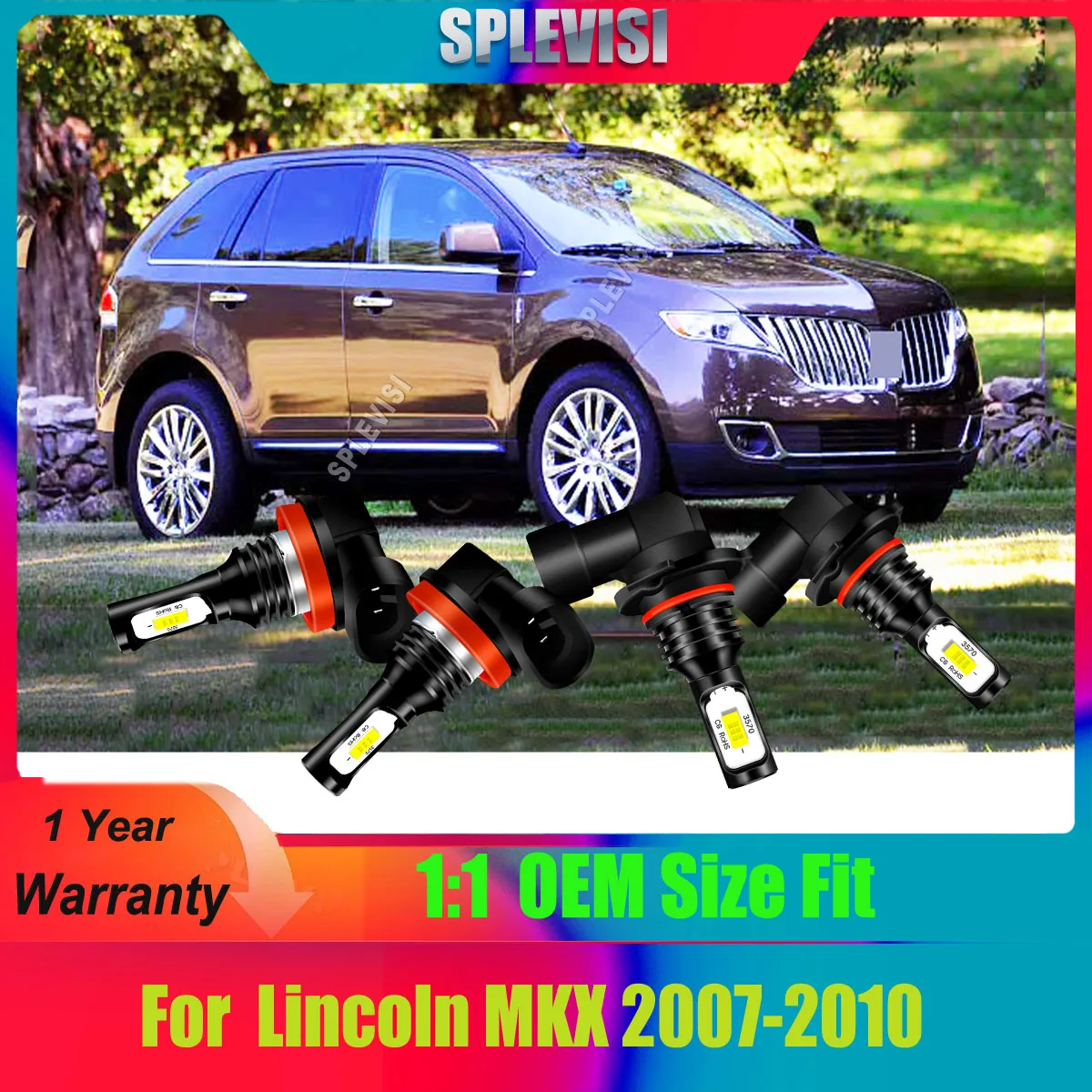 

LED Headlight Fog Light Bulbs Set-- 6000K Xenon White with 12V-24V Universal Voltage For Lincoln MKX 2007 2008 2009 2010