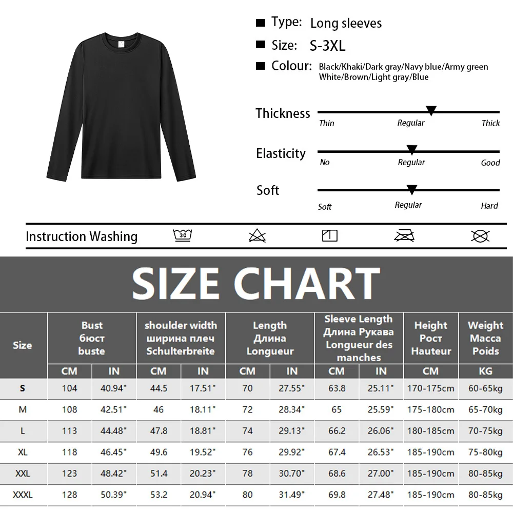 Frühling Sommer Herren Langarm T-Shirts Casual Rundhals Soft Tees Tops Männer Sport Bequeme vielseitige Basics T-Shirts – Detail 1