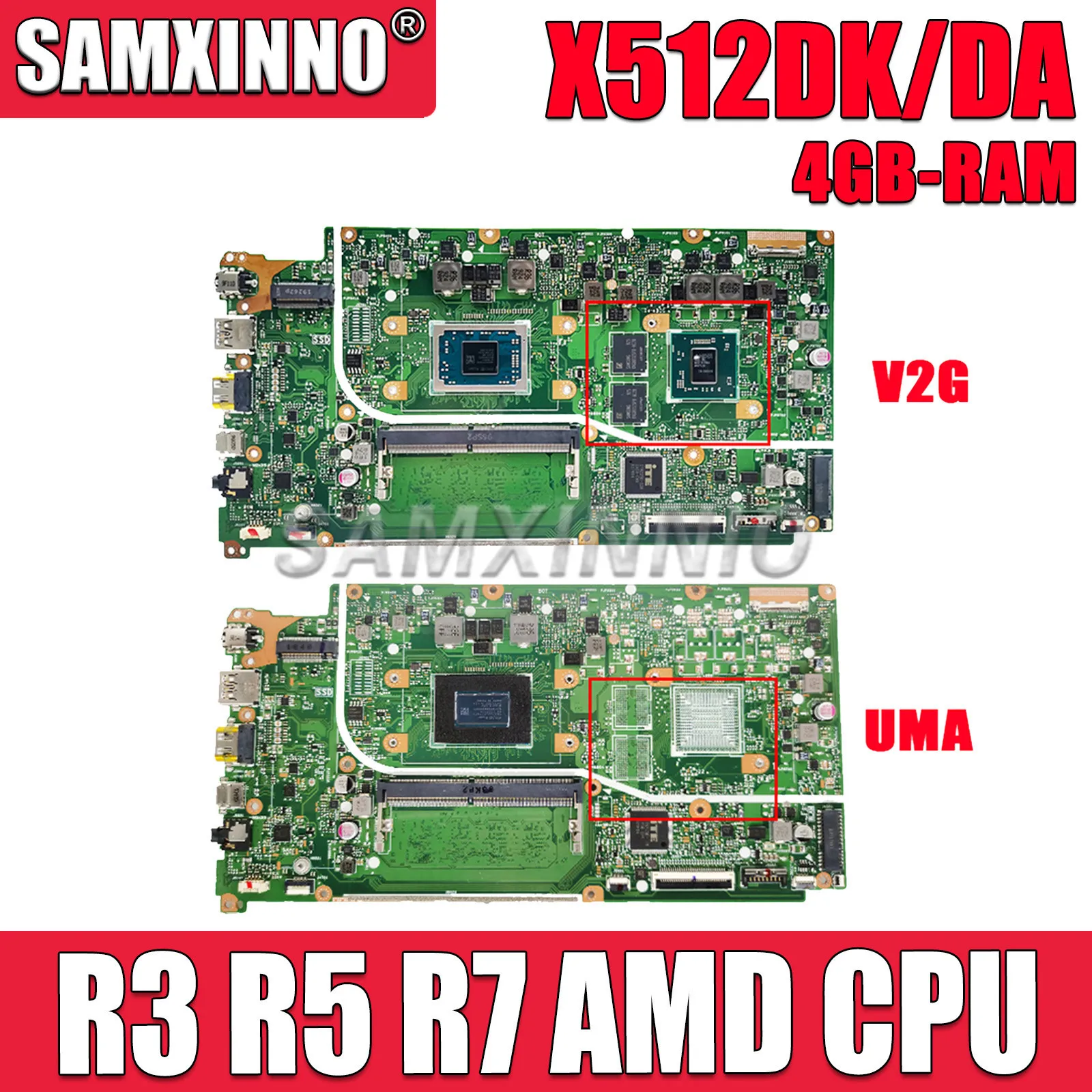 

SAMXINNO X512DA X512DK Материнская плата ASUS Vivobook F512D A512DA A512DK S512DA X712DA материнская плата для ноутбука R3 R5 R7 CPU 4GB-RAM