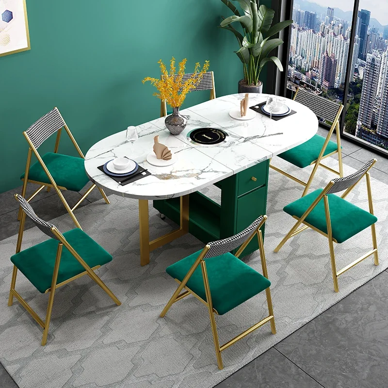 Multifunctional Folding Dining Table and Chairs Combination Rock Plate Dining Table, Extendable Solid Wood Dining Table New