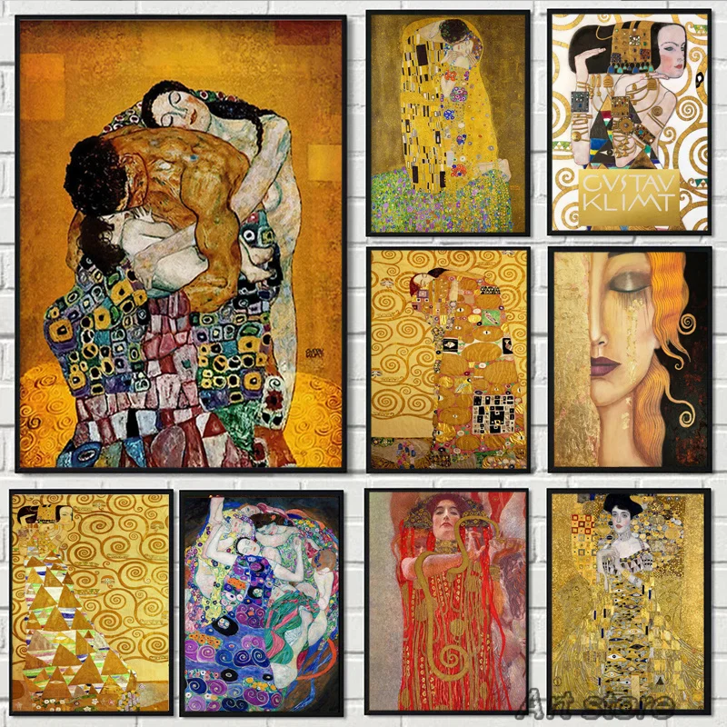 Classique Gustav Klimt famille célèbre toile peinture larme baiser or moderne affiches imprime mur Art photo pour chambre décor Cuadros