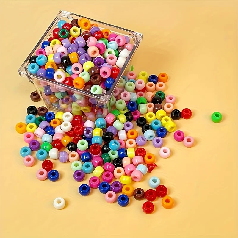 Pony-Perlen 300/600/1000 Stück 6x9mm, Gemischte Farben Kunststoffperlen-Set für DIY-Schmuck, Armbänder, Halsketten, Schlüsselanhänger, Bastelbedarf – Detail 9