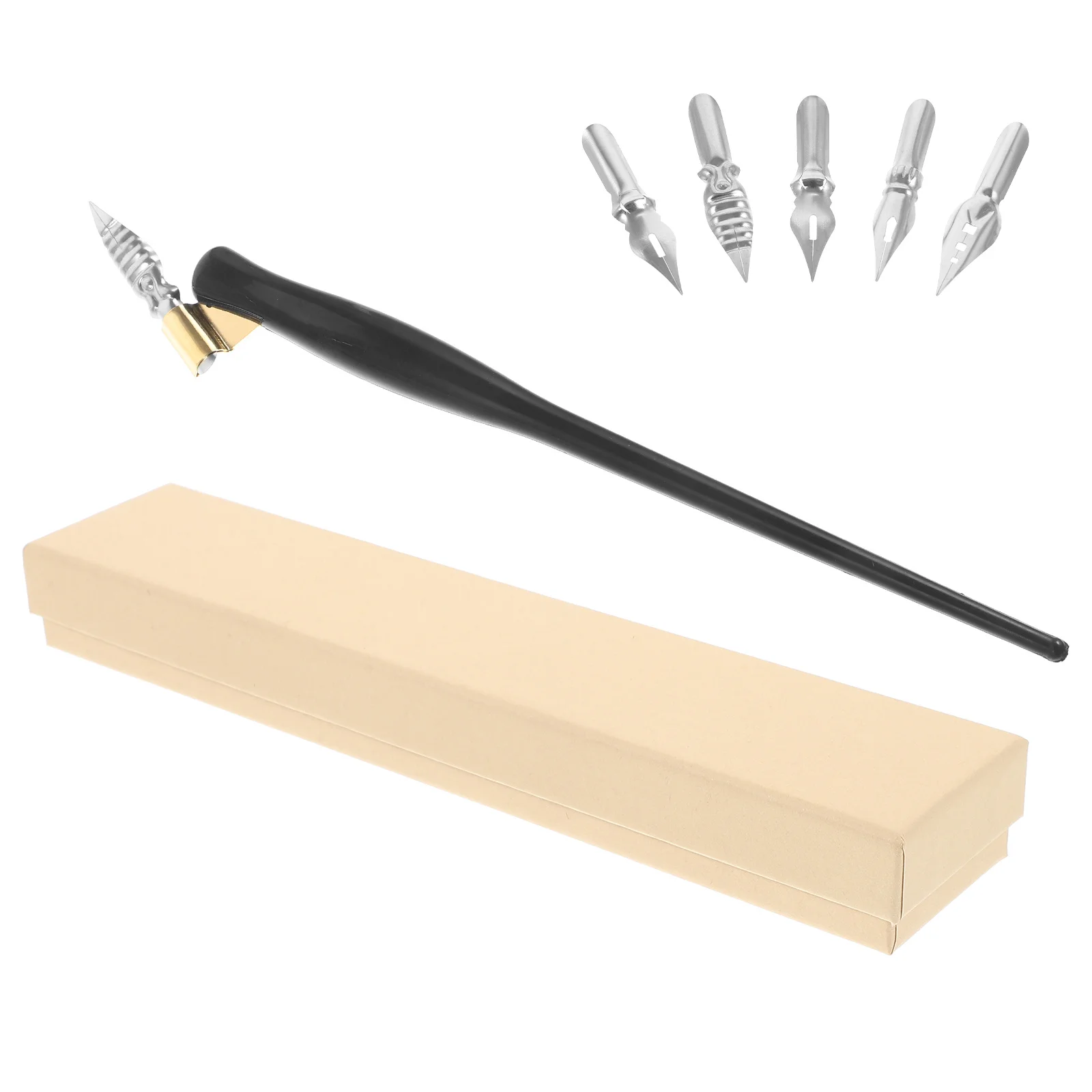 1 Juego de 1 Juego de pluma de inmersión de caligrafía Vintage, puntas de cabeza plana de arte gótico, punta doblada, escritura suave, firma de dibujo portátil ligera