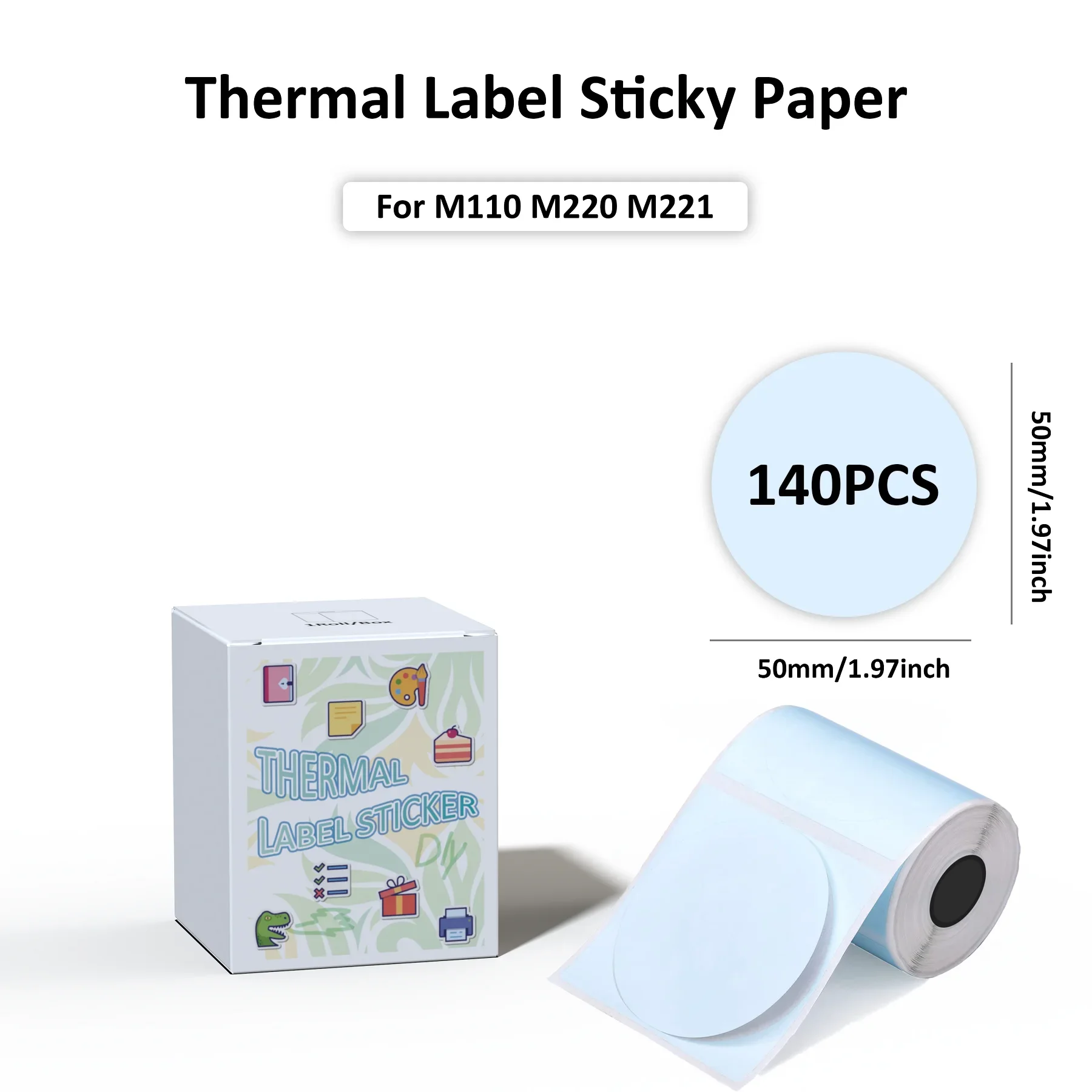 1.96" Round Thermal Label Paper M110 Label Paper Black on Blue For M110 M200 M120 Printer Maker For Bottle & Can Labels Storage