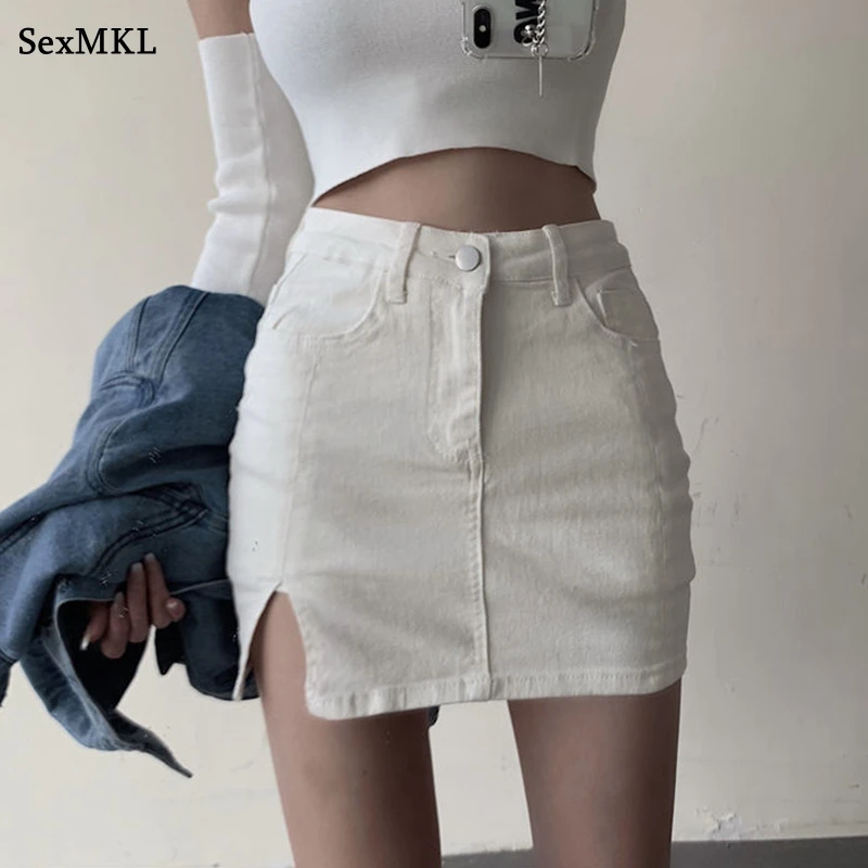 

Casual Skorts Skirts for Women Denim Mini Skirt 2025 Korean Fashion Y2k Clothes Side Slit with High Waisted Stretchy Jean Shorts