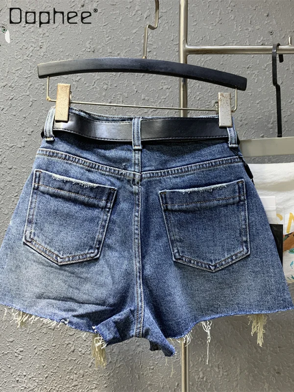 Amerikanische Retro Hot Girl Hohe Taille Zerrissene Denim Shorts Sommer Mode Raue Kante Fransen Breite Bein Hosen Vielseitige Casual Shorts