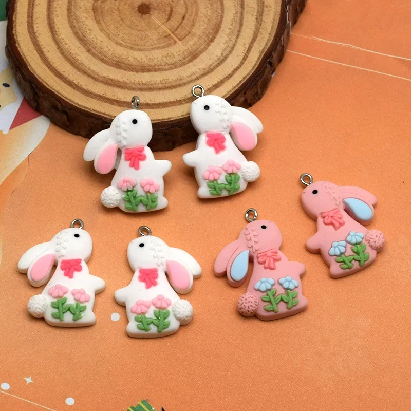 10Pcs Fashion Cute Flower Cartoon Rabbit Resin Charms Mini Animal Pendant For Earring Necklace Bracelet DIY Crafts Jewelry Make