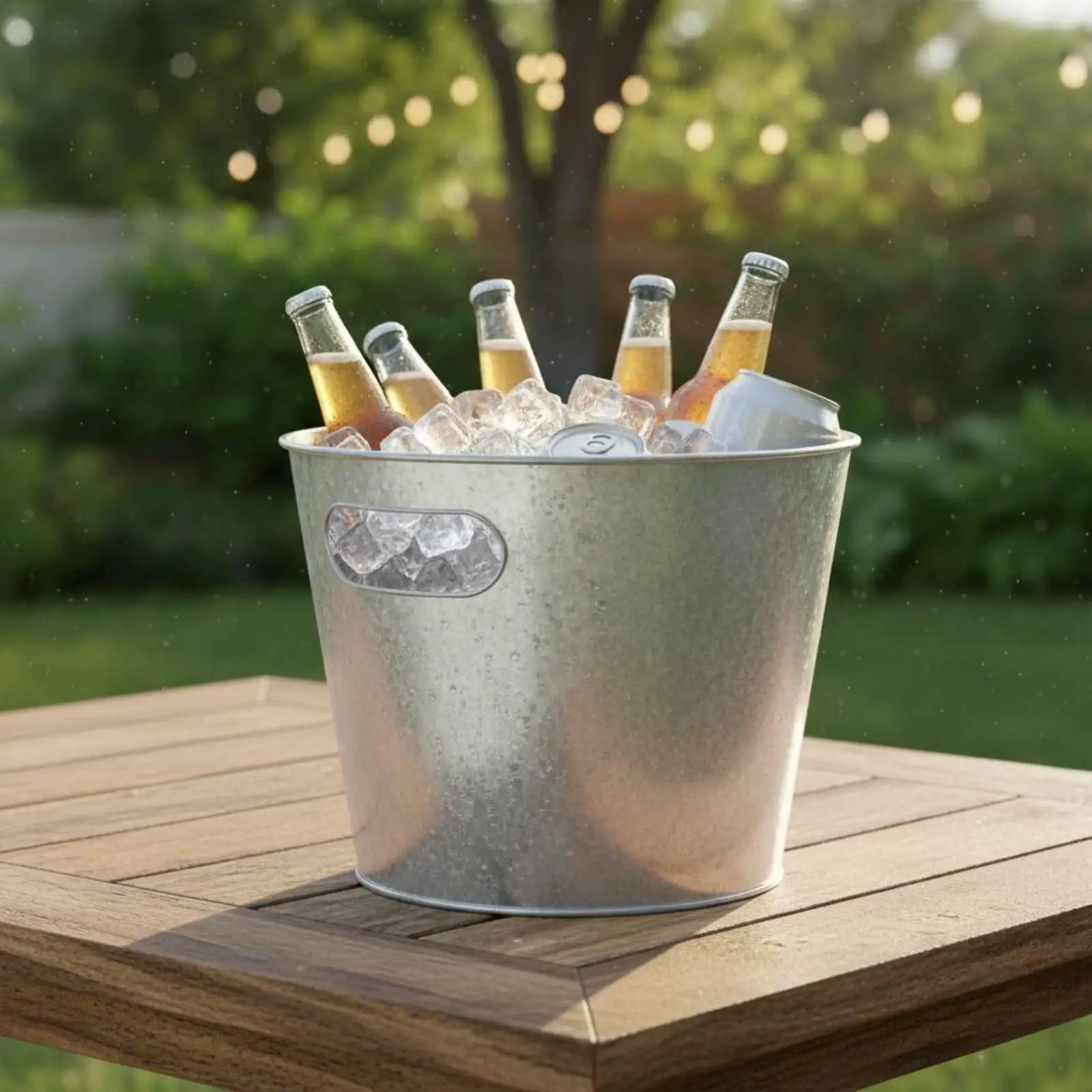 Galvanized Ice Bucket Portable Galvanized Drink Tub Keeps Drinks Cold Metal Beverage Tub with Handles for Outdoor, Home Bar,