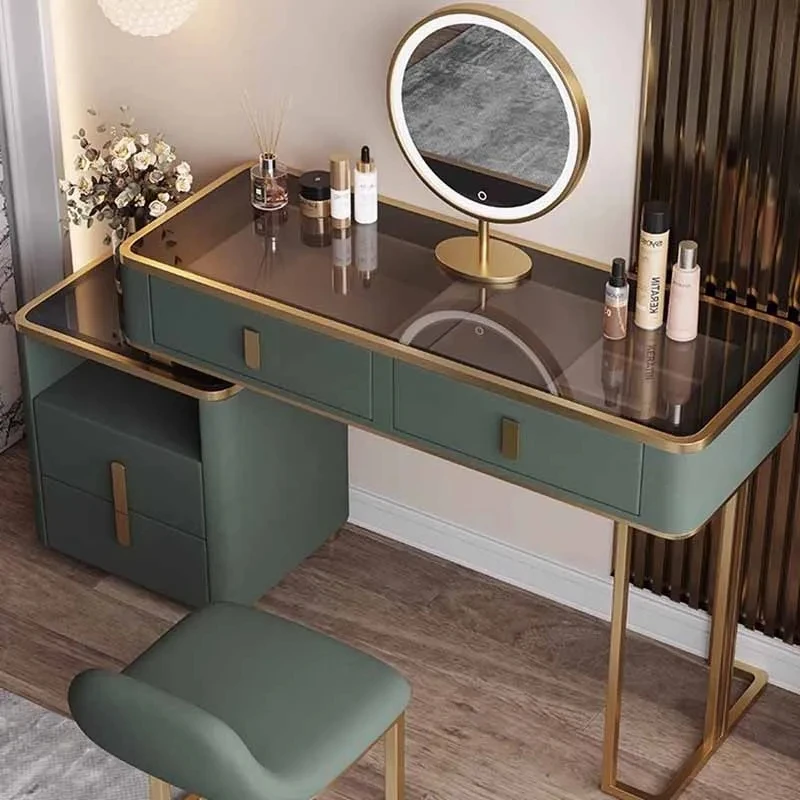 

Ornaments Luxury Dressing Table Nordic Vanity Apartment Chairs Organizer Dressers Cabinet Container Storage Tocador Decoration