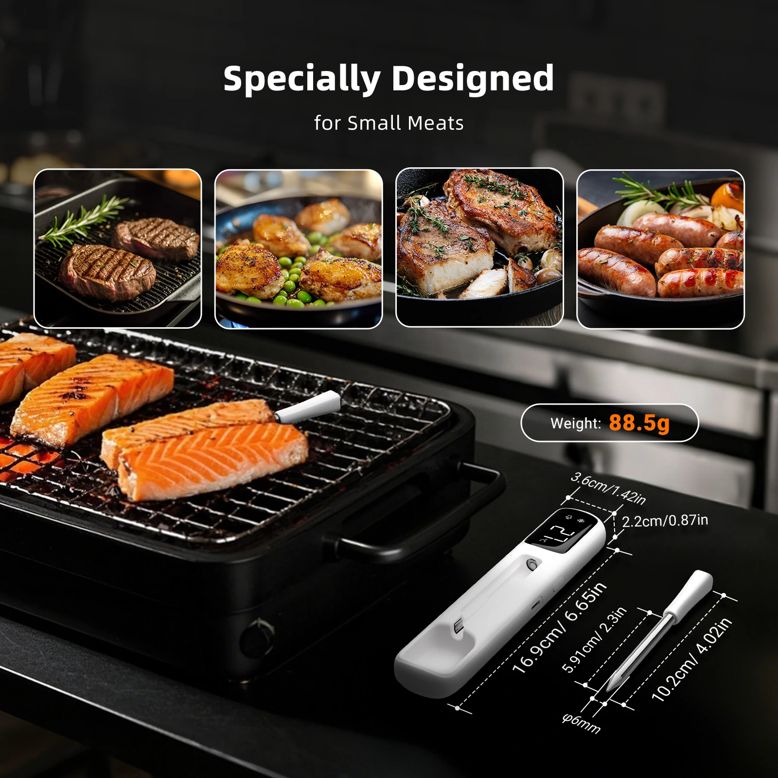 INKBIRD INT-11I-B ميزان حرارة اللحوم الصغير بتقنية البلوتوث، اتصال طويل للغاية، ميزان حرارة الطعام مع شاشة LED بيضاء للشواء والفرن #5