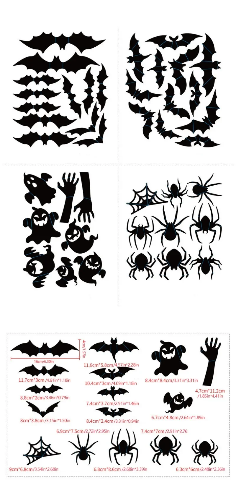 Halloween Decorations for Home Spider 3D Bat Halloween Decoration Ghost Hand Stereo DIY Wall Sticker Self-Adhesive Cute Decor