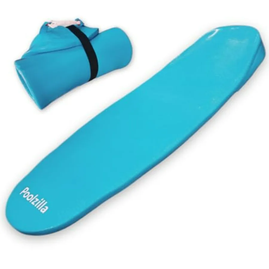 Swimming pool raft mat lounger for adults, vinyl-coated foam, 1.5 thick, blue, built-in pillow and easy-carry handle