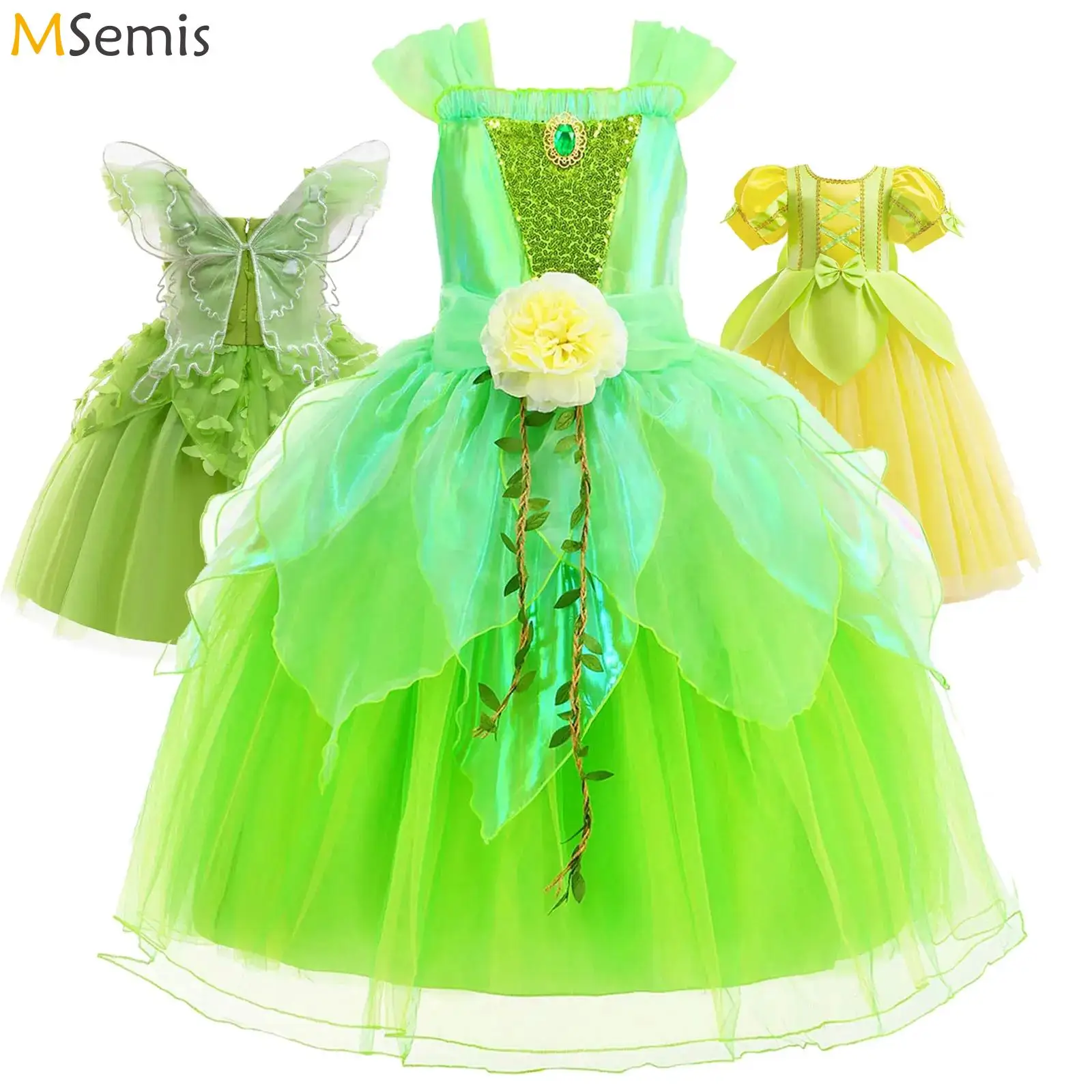 Abiti da fata con fiori pastello Ragazze Farfalla Elfo Costumi da principessa Fantasia per bambini Costume di Halloween Abiti da principessa per feste di compleanno