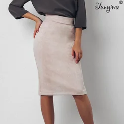 Women Skirts Suede Split Thick Stretchy Skirt Female Autumn Winter Bodycon Sexy Pencil Skirts