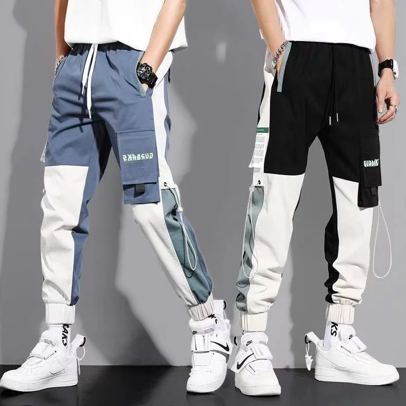 

Trendy Patchwork Workwear Pants Men's Loose Cuffed Harlan Pants American High Street Sports Nine Points Casual Pants