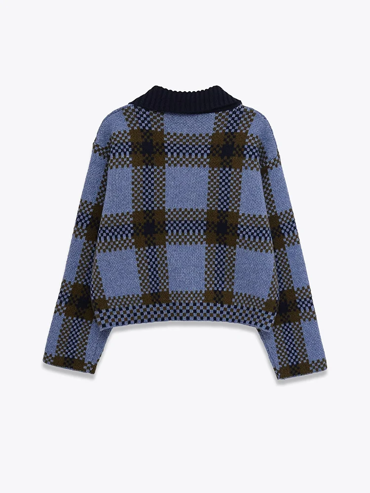 سترة نسائية محبوكة منقوشة بأكمام طويلة وسحاب ومزاجية متعددة الاستخدامات على الطراز الأوروبي