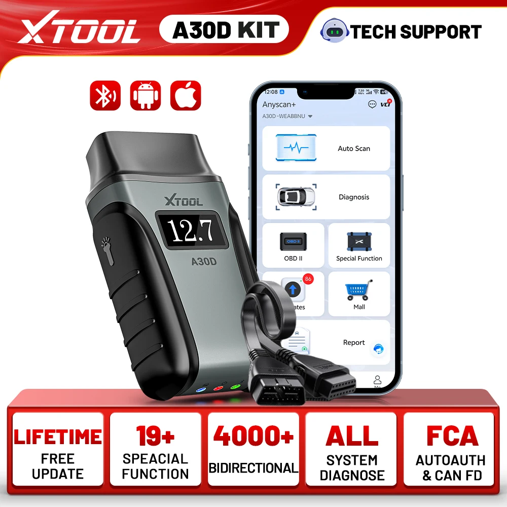 XTOOL A30D BT OBD2 Scanner Bi-directional Control All System Diagnostic Tool Voltage Display 19 Reset Code Reade Lifetime Update