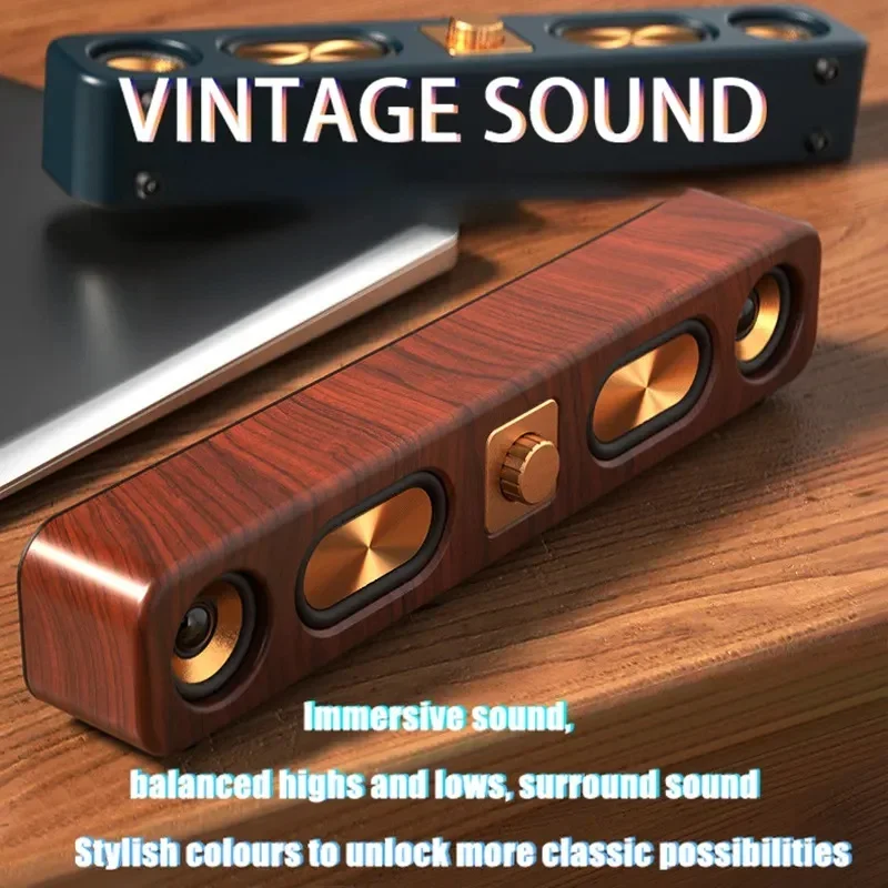 Wireless Vintage Bluetooth Speaker Accented Low Strip Card 3D Stereo Music Box Desktop Sound Box Subwoofer Portable Sound Column