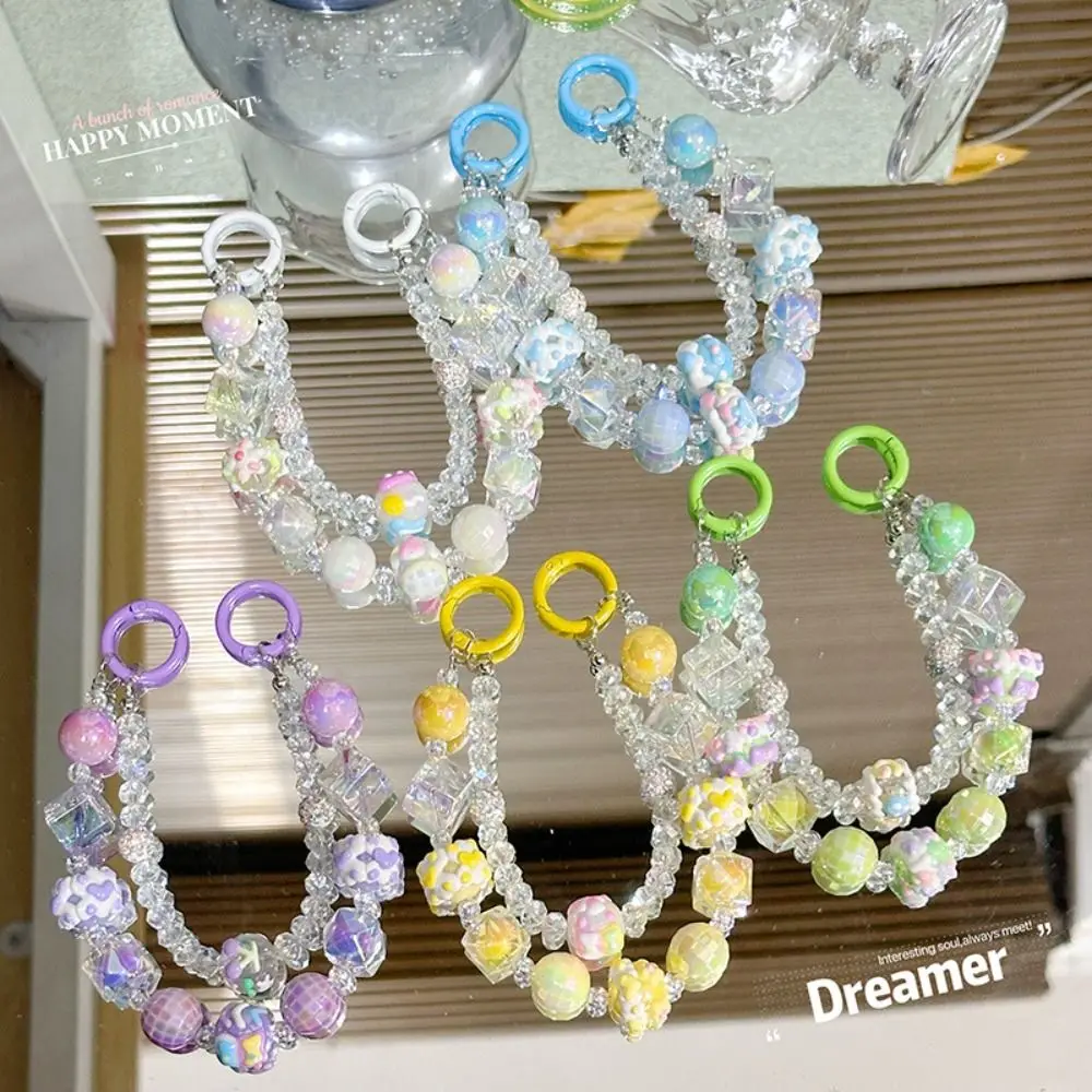 New Cube Mobile Phone Strap Glass Double Chain Bag Pendant Keychain Beaded Hand-painted Phone Lanyard