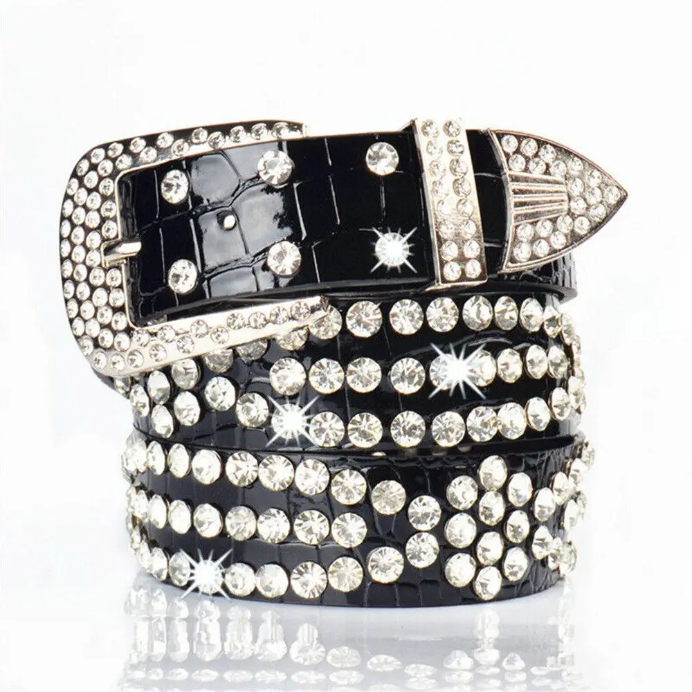 

Cowgirl Studded Adjustable Waistband Rhinestone Belt Bling Crystal PU Leather