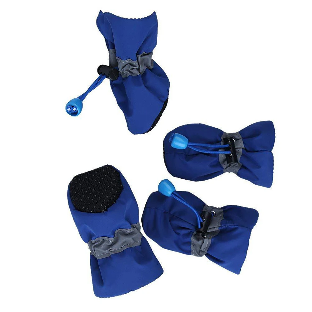 

4pcs Pet Shoes Dog Boots Blue AntiSkid Waterproof Warmth Sole Protector Outdoor Rainy Weather