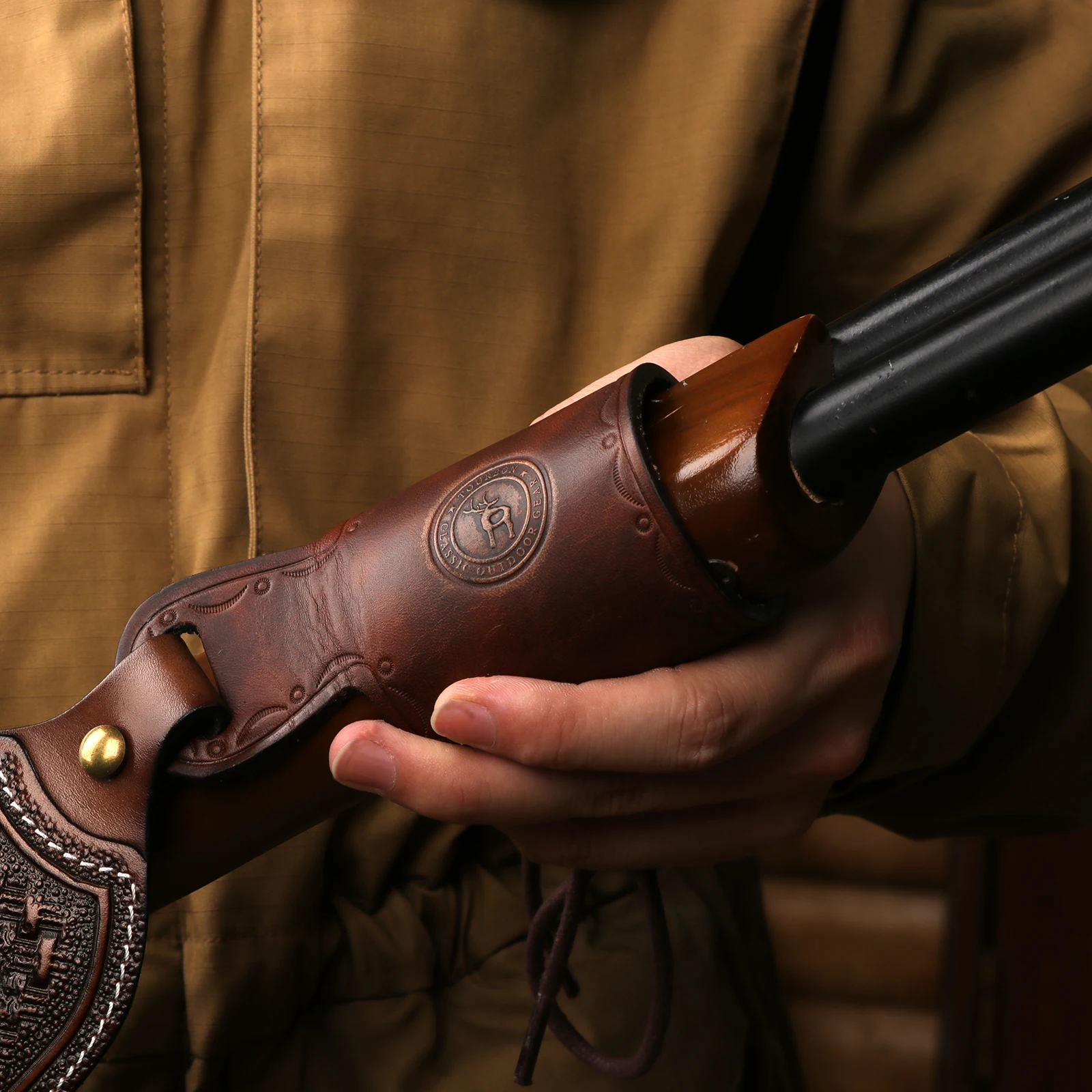 

Tourbon Hunting Accessories Adjustable Leather Gun Sling Mount Loop Shotgun Rifle Barrel Sleeve No-Drill Brown Shooting