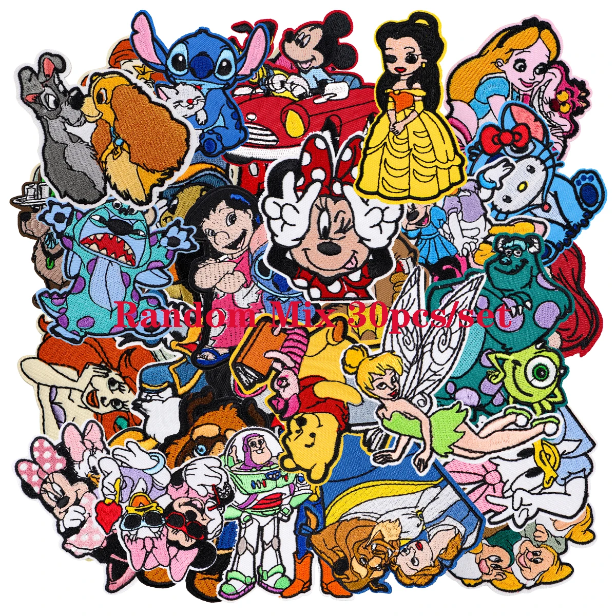

Random Mix 30pcs/set Classic Cartoon Characters Embroidered Patch Iron On Patches For Clothing DIY Patch Jackets Stickers Gifts