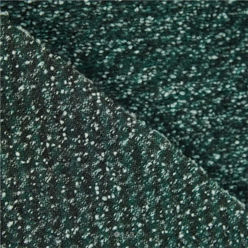 Soft and elastic knitted wool dark green mixed tweed fabric for making coats overcoats