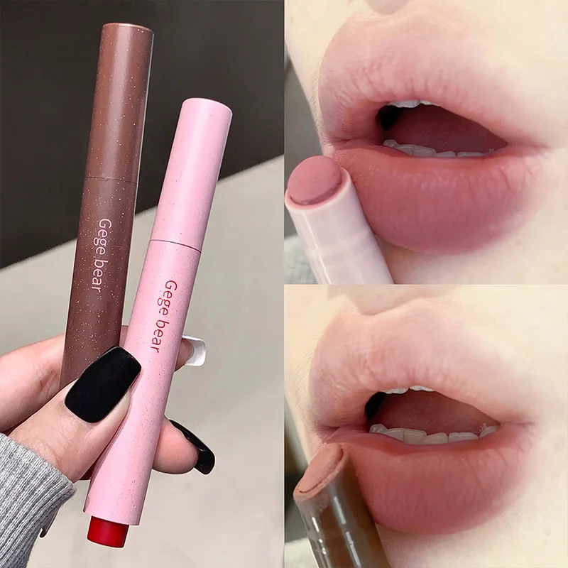 Caneta de batom em pó Gege Bear - à prova d'água, fácil deslizamento, inspiração coreana, elegância de baixa saturação