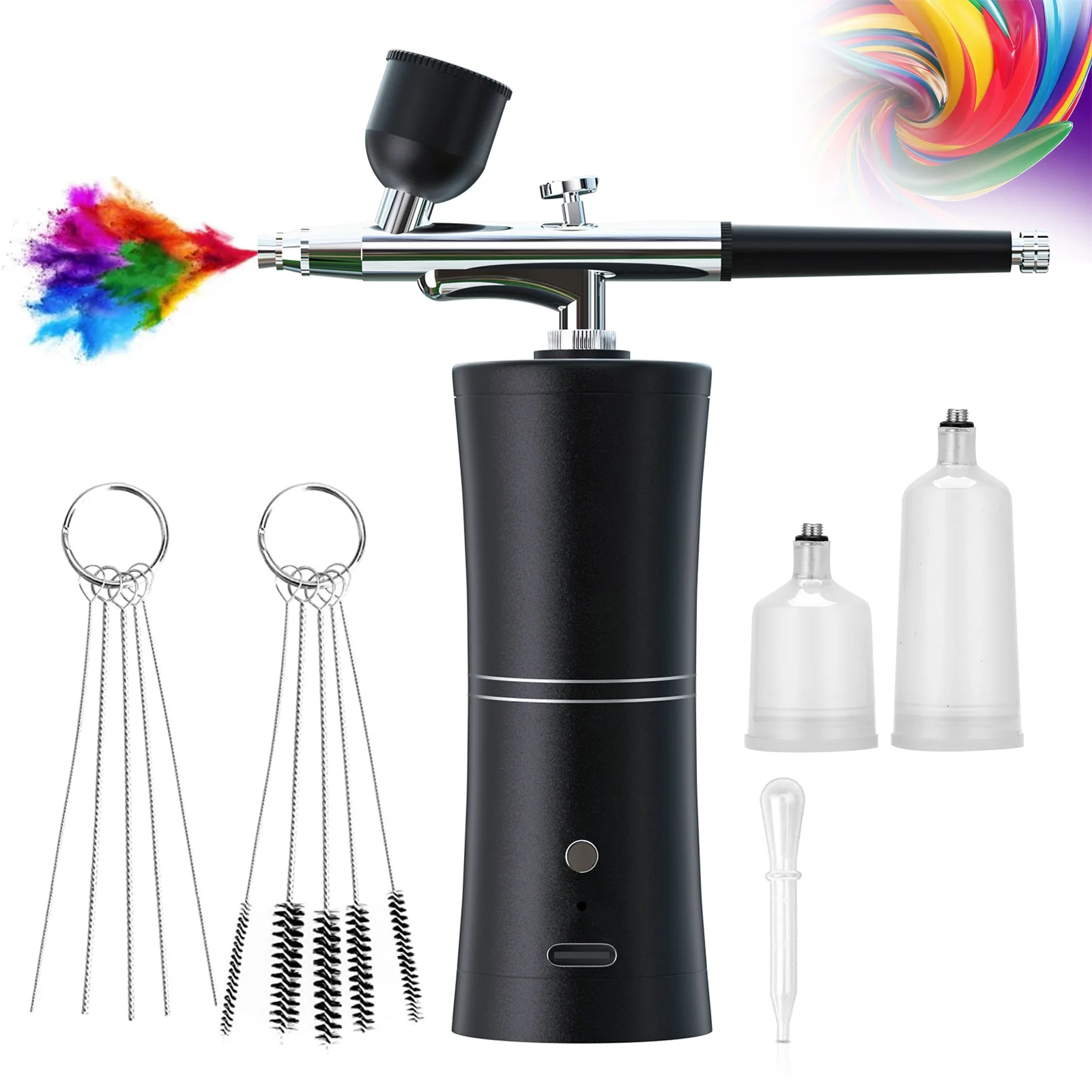 Portable Wireless Airbrush Gun Kit, USB Rechargeable Air Compressor with Complete Accessory Set for Home Salon Nail Art Cake Dec