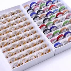 20Pcs/Lot New Cool Stainless Steel Hip Hop Rings For Men Women Fashion Inlaid Rhinestone Punk Boy Girl Birthday Jewelry Gifts